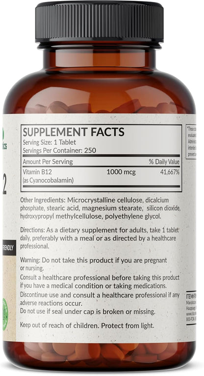 Futurebiotics Vitamin B12 1000mcg Vegetarian Friendly Non-GMO, 250 Tablets