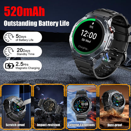 Jugeman Military Smart Watch for Men, Dual-Band GPS, 1.43" AMOLED Outdoor Smartwatch, 5ATM Waterproof Fitness Watch with Bluetooth Calls, Heart Rate/Sleep Monitor/Compass 160+ Sports for Android iOS