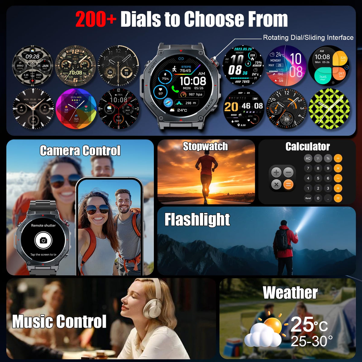 Jugeman Military Smart Watch for Men, Dual-Band GPS, 1.43" AMOLED Outdoor Smartwatch, 5ATM Waterproof Fitness Watch with Bluetooth Calls, Heart Rate/Sleep Monitor/Compass 160+ Sports for Android iOS