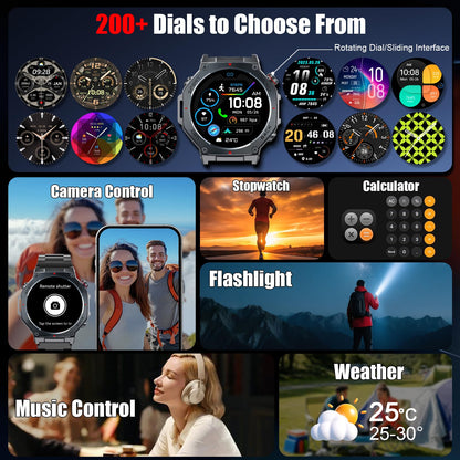 Jugeman Military Smart Watch for Men, Dual-Band GPS, 1.43" AMOLED Outdoor Smartwatch, 5ATM Waterproof Fitness Watch with Bluetooth Calls, Heart Rate/Sleep Monitor/Compass 160+ Sports for Android iOS