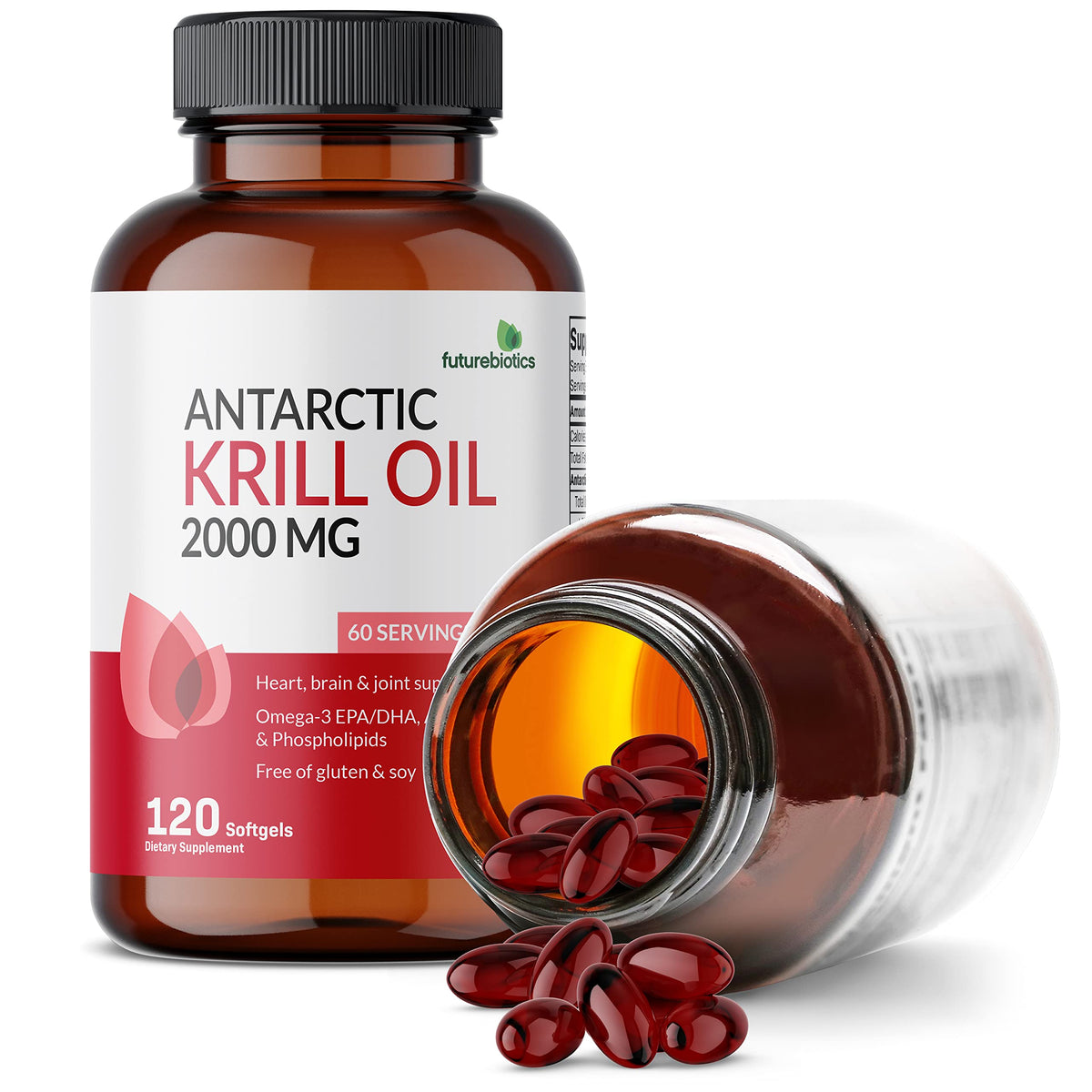 Futurebiotics Antarctic Krill Oil 2000mg with Astaxanthin, Omega-3s EPA, DHA and Phospholipids - 100% Pure Premium Krill Oil Heavy Metal Tested, Non GMO – 120 Softgels