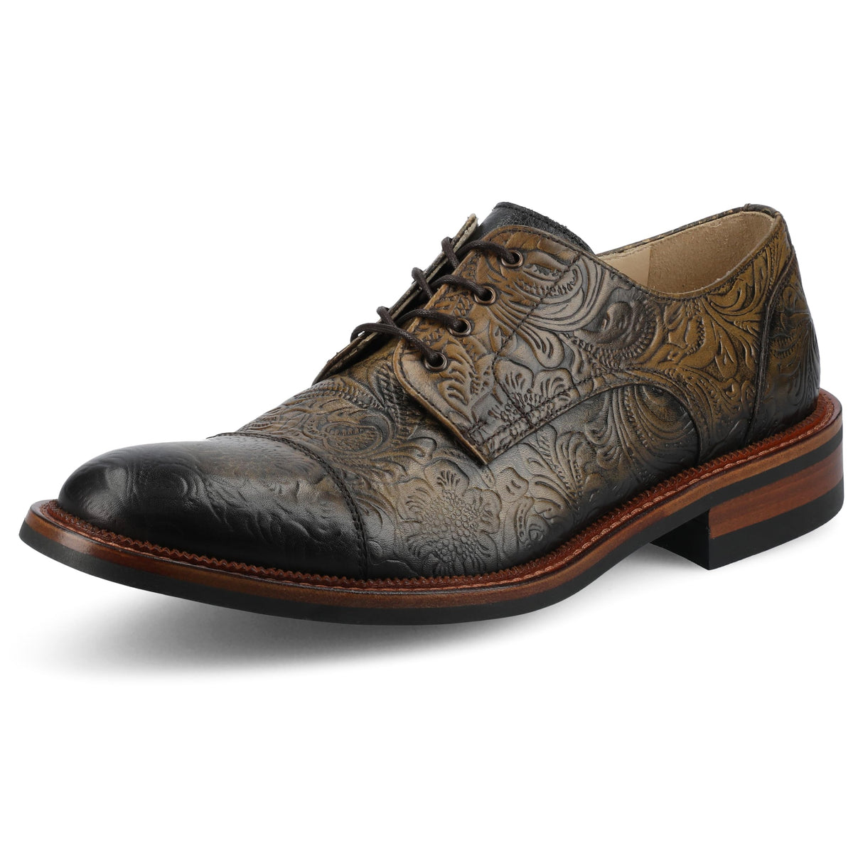 TAFT Mens Rome Genuine Leather Derby Classic Dress Shoe Lace Up Round Cap Toe Cushioned Block Heel Oro Viejo 13 Medium MENS US